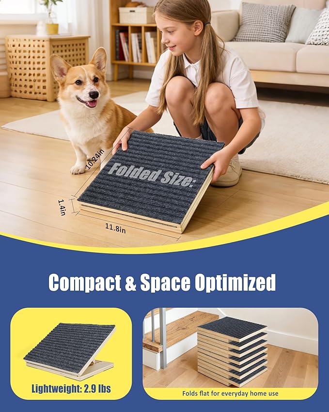 Anti-Slip Dog Steps for Stairs, 6 Pack Foldable Wooden Pet Ramp for Small Dogs, Low-Angle Stair Support for Senior, Injured, Short-Legged & Mobility-Limited Pets