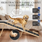Easyego Foldable Dog Ramp for Bed, 74" Wood Pet Ramp with Side Rails and High Traction Carpet, 22° Gentle Long Slope, Top Landing Platform, Supports up to 200 LBS for Senior Dogs - Natural