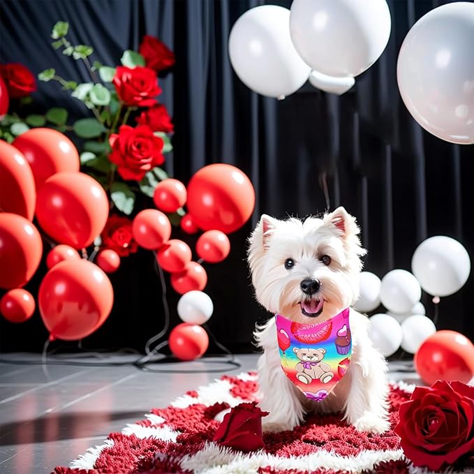 10PCS Big Valentines Day Dog Bandanas 33Inch with Heart Lip Rose Love Print for Extra Large XL XXL Breed Dog Triangle Bibs Scarves for Boys and Girls Holiday Grooming Accessories