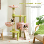 47.3" Flower Cat Tree, Multi-Level Cat Tower with Sisal Covered Scratching Posts Cute Cat Condo for Indoor Small Medium Cats Top Perch (Green)