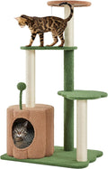 Topeakmart Cat Tree, 42in Pumpkin Cat Tower with Spring Teasing Ball and Leaf Shape Design, Cute Cat Tree with Natural Sisal Scratching Posts, Platform, Condo for Indoor Cats, Green & Brown
