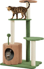 Topeakmart Cat Tree, 42in Pumpkin Cat Tower with Spring Teasing Ball and Leaf Shape Design, Cute Cat Tree with Natural Sisal Scratching Posts, Platform, Condo for Indoor Cats, Green & Brown