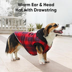 Fleece Lining Dog Hoodie for Small Dogs Extra Warm Plaid Sweater with Drawstring Hooded Coats in Winter Puppy Jacket,Red M