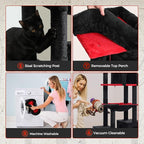 PETEPELA Cat Tree, 69-Inch Gothic Cat Tower for Indoor Large Cats with Super Large Hammock, Tall Cat Climbing Tree Tower with Scratching Posts, Cozy Condo House and Top Perch, Black