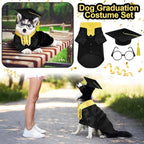 5 Pcs Dog Graduation Costume Set Include 2026 Pet Graduation Gown with Stole Puppy Grad Cap Lensless Glasses DIY Letter Stickers for Dogs Cats Holiday Costume Accessory(Black Yellow,M)