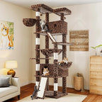 WEEWAY Cat Tree Tower for Indoor Cats,81'' Multi-Level Cat Furniture Activity Center,Stand House Condo Cave,Sisal Scratching Posts Ramps,Plush Perches Platforms Basket Hammock,Leopard Print