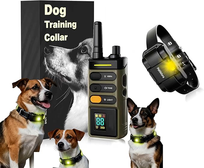 Dog Training Collar with Remote 4 Training Modes Beep, Vibration, Shock, Light 100 Levels, Fast 150ms Response, IPX7 Waterproof Long Range, LED Safety Light, Rechargeable for All Dog Sizes