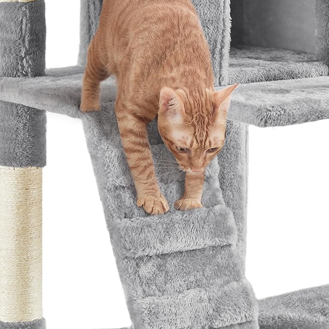 Topeakmart 72in Cat Tree for Indoor Cats, Multi-Level Cat Tower Cat Condo with Scratching Posts, 3 Perches, Cat Furniture Activity Center Play House for Cats Kitten, Light Gray