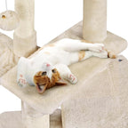 Topeakmart Cat Tree Tower for Indoor Cats, 34.5in Cute Cat Tree Activity Center with Condo & Scratching Post, Multi-Level Cat Climbing Tower Play House w/Large Perch, Platform, Basket, Beige