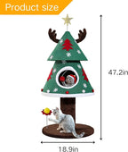 DWVO 47.2in Christmas Cat Tree for Indoor, Cat Tower Cute with Teaser Plaything, Holiday Kitty Climbing Furniture for Kittens to Play and Sleep