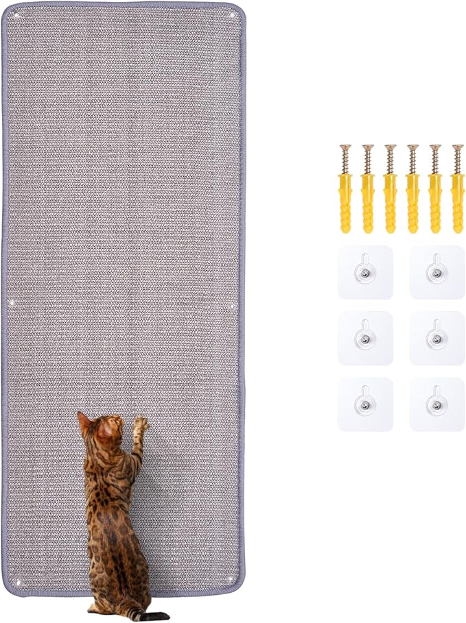 Natural Sisal Cat Scratcher Mat, Wall Scratcher Carpet, Cat Climbing Wall, Large Tall Scratching Post, Sofa Protector, Scratching Mat Pad for Indoor Cats (Gray, 39.3" Lx15.7 W, 1PC)