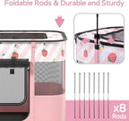 Portable Pet Playpen, Cat Playpen for Indoor Cats Enclosed，Kitten Playpen Indoor with Resistant Breathable Shade Cover,Indoor Outdoor Use for Small Medium Pet (M, Pink)