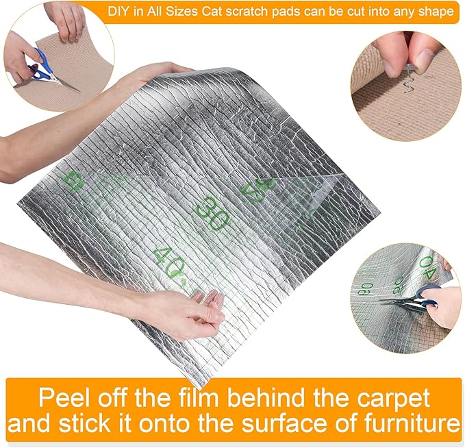 Large Cat Scratching Mat, 118"x15.8" Self-Adhesive Cat Scratch Furniture Protector, Trimmable DIY Cat Wall Climbing Carpet, Cat Couch Protector, Cat Scratching Pad Replacement (Khaki, 30 Nails)