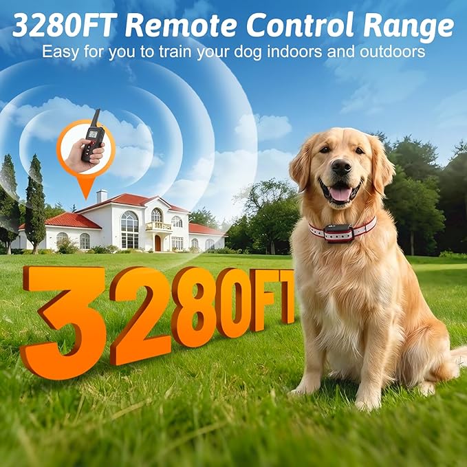 Dog Shock Collar 3280FT Dog Training Collar with Remote IPX7 Waterproof Electric Dog Collar with 4 Training Modes Beep Vibration Static Electricity Flashlight for Small Medium Large Dog