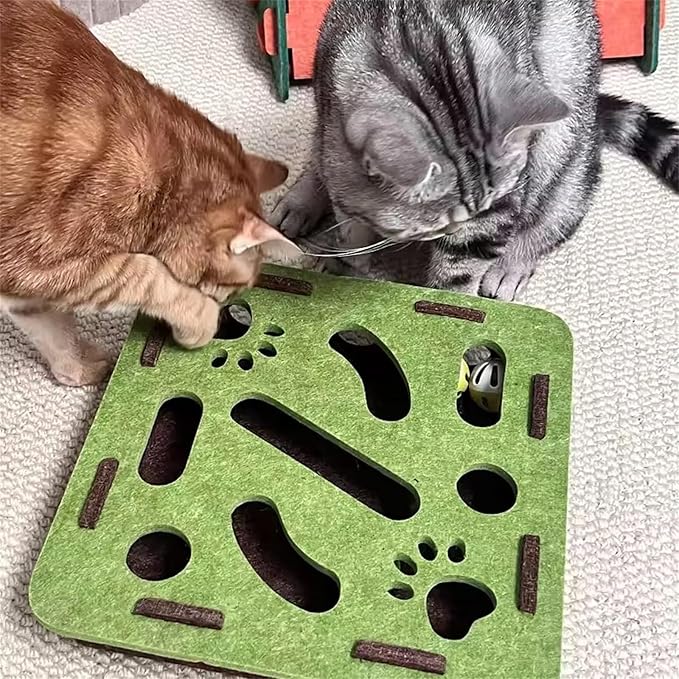 2026 New Cat Nail File Enrichment Box,Cat Scratch Puzzle Enrichment Box,Interactive Cats Toy with 3 Bell Balls for Indoor Cats Self Play,Encourages Hunting Instincts (E)