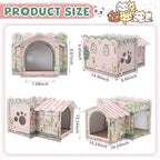 2 Story Cardboard Cat House with Scratcher Pad for Small Kitten,17x12x10 Multi Level Durable Cat Condo & Villa for Bunny Rabbit Small Animals Christmas Birthday Gift(17x12x10,Florist)
