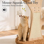 797Audio Flower Cat Tree, 48" Wood Branch Cat Tower, White Cloud Cat Tree with Scratching Post for Indoor Adult Cats, Luxury Cat Tree with Cozy Perches & Interactive Squeaky Hanging Toy