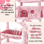 80 Inch Cat Tree,Large Cat Tower with 9 Scratching Posts, 2 Perches, 2 Caves, 2 Basket, 2 Stairs, Extra Large Hammock, Multi-Level Plush Cat Condo for Indoor Cats/Pink