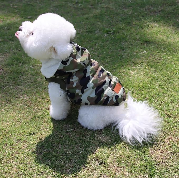 Fleece Lining Extra Warm Dog Hoodie in Winter,Small Dog Jacket Puppy Coats with Hooded,Green Camo XS