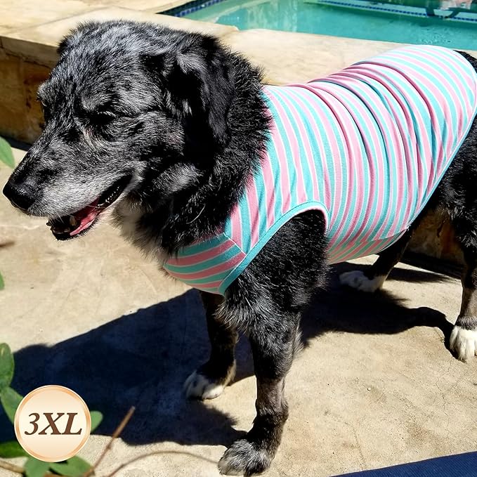 KYEESE 2Pack Dog Shirt, Soft Striped Dogs T Shirts, Lightweight Pet Tank Top, Sleeveless Dog Shirt for Large Dogs, Stretchy Comfortable Pet Vest, Pink, 3XL