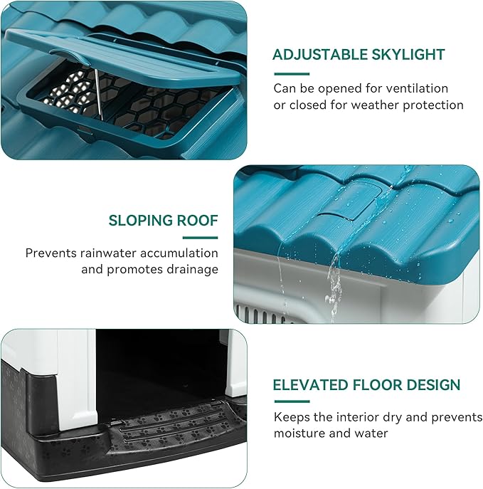 YITAHOME Dog House Outdoor Plastic Doghouse Water Resistant Pet House with Adjustable Skylight and Elevated Base for Small, Medium, and Large Dogs