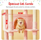 77-Inch Pink Cat Tree for Indoor Cats, Multi-Level Large Cat Tower with 4 Hammocks, 2 Padded Perches, Cat Condo, Sisal Scratching Posts and Hanging Toys for Large Adult Cat