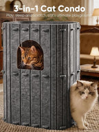 FUKUMARU Cat House for Indoor Cats, 23.62 Inch Large Cat Bed Cave Condo, 2-Storey Cozy Felt Covered Cats Tunnel Kitten Hideaway for Multicats, Scratch Resistant, Dark Grey