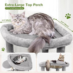 Globlazer Corner Cat Tree for Large Cats, 66inch Tall Curved Series Large Cat Tower for Multiple Indoor Cats with 6 Scratching Posts, 2 Spacious Cat Condos, Hammock, Hanging Basket, C66, Light Grey