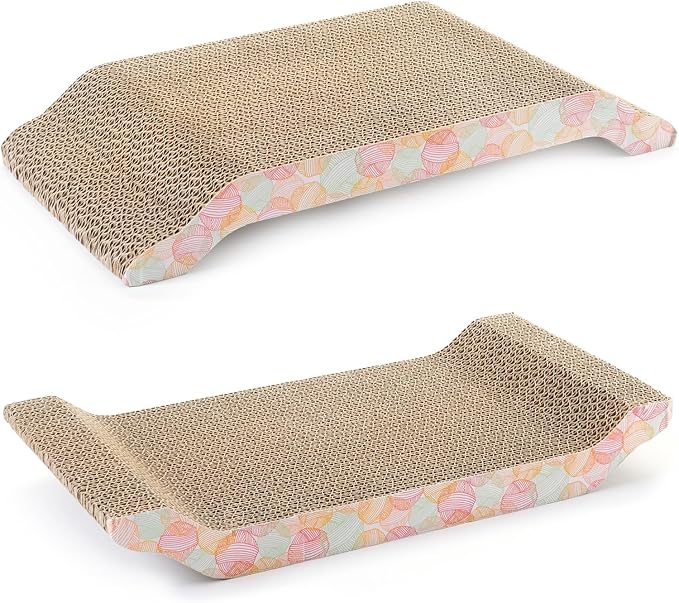 Zodaca Cat Scratcher Bed - Reversible Cardboard Cat Scratch Pad - Catnip Bed for Indoor Felines - Kitten Scratcher Lounger for Stretch & Relax - Pack of 3, 16.75 x 8 x 2.4 in
