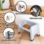 Fluff Trough Elevated Dog Bowl for Food | 5inch Tall Cat & Dog Feeding Station | Vet Approved Non-Toxic Silicone Feeder Bowl Insert | Raised Bowl for Medium and Small Dog/Pet with Flat Face (Gray)