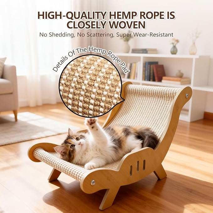 Large Sisal Cat Scratcher–Indoor Cat-Specific Bed & Scratching Pad Combo Lounger,Durable Scratching Mat,Non-Shedding Material