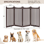 Yaheetech 36" H Extra Tall Freestanding Pet Gate 4-Panel Wooden Dog Fence with 2 Support Feet Folding Dog Gate for Indoor, Stairs, Doorway, Halls, Kitchen Wooden Pet Barrier Espresso, 79.5" L x 36" H