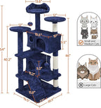 Topeakmart 54in Cat Tree, Cat Tower w/Large Cat Condo Scratching Posts and Perch, Cat Stand House Furniture, Navy Blue
