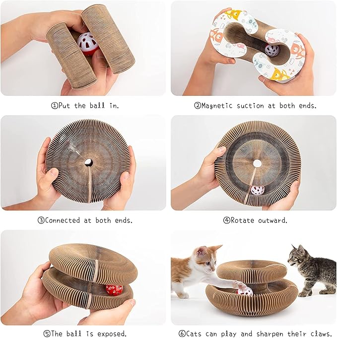 Reversible Cat Scratcher & Toy – Kitty Kurlz Infinity Loop Design, Magic Organ Foldable Cardboard Toy, Eco-Friendly Corrugated Board, Scratch-Resistant for Indoor Cats
