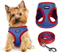 Dog Harness for Small Dogs and Leash Set, Honeycomb Grid, Reflective Lightweight Harness & Anti-Twist Pet Lead Multi Color, Size: XS-S-M. (XS, Red & Blue)