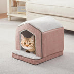 Orthopedic Cat House for Indoor Cats,Small Dogs,Super Soft Cat Bed Cave,Condos, Cubes,Cat Hideaway,Covered,Cat Bed for Kitty Small Medium Large Pet (Pink, 18" L x 15" W x 17" Th)