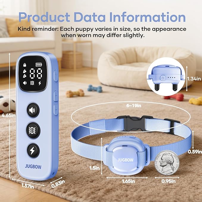 Jugbow Shock Collar for Small Dogs - 4200FT Dog Training Collar with Remote for 5-30lbs Mini Small Dogs, IPX8-Waterproof Rechargeable E-Collar with Beep (1-9), Vibration(1-3), Safe Shock(0-16)(Blue)