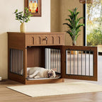 IRONCK Dog Crate Furniture, Wooden Dog Crate with Drawer and Flip-Top Storage, Indoor Dog House End Table for Small Breeds, for Living Room, Bedroom, Walnut