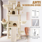 SHA CERLIN 81 Inches Extra Large Cat Tree for Indoor Adult Cats/XXL Big Cat Tower with Condo/Cozy Perches/Sisal Scratching Posts and Hammocks/Activity Center/F80/Heavy Duty/Beige