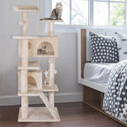 Premium Cat Tree 54-Inch Tall, Large Cat Condo Furniture with Sisal Posts and Plush Platforms, Luxury Lounger and Scratch Post for Happy Indoor Cats (Beige)