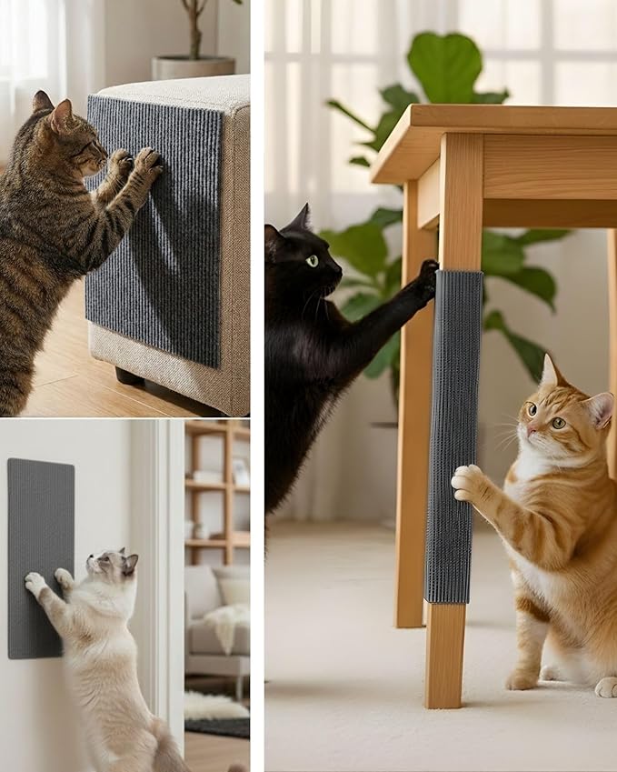 Trimmable Self-Adhesive Cat Scratch Mat, DIY Climb Scratcher for Cat Tower, Couch, and Furniture Protector, Replacement Pads (Dark Grey, 23.6''x11.8'', 3-Pack)