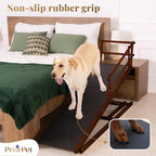 Dog Ramp for Bed with Safety Rails for High Beds up to 37" – Extra Wide 19.5" Adjustable Dog Bed Ramp for Large Dogs up to 200 lbs – Solid Birchwood, Non-Slip Rubber Surface, Foldable Design – Walnut
