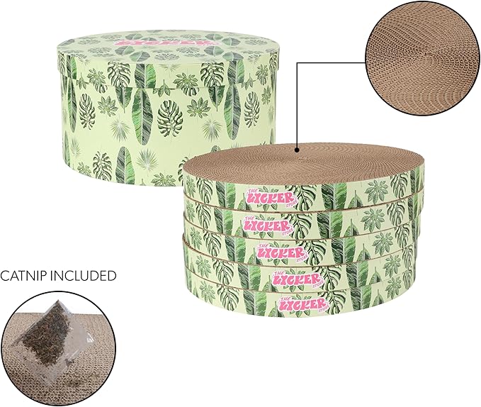 CSR1012F Kate 12 Inch Cardboard Cat Scratcher Pads with Box & Catnip, Reversible Heavy-Duty Scratch Boards for Cats, Furniture Protection, Modern Leaf Pattern, Mint/Green, 5-Pack