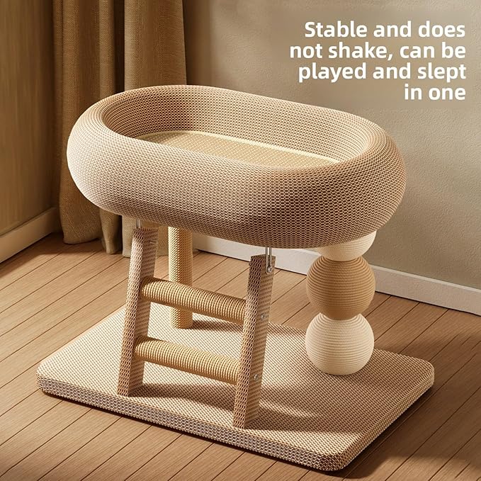 Cat Tree Tower, Multi Functional Climbing Frame with Scratching Post and Cozy Bed, Multi Level Climbing Activity Center for Indoor Cats to Play and Rest, Compact Design for