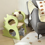 Tangkula Cute Cat Tree, Dinosaur-Shaped Cat Tower with Rotatable Sisal Scratching Ball, Soft Plush Fabric, Cat Climbing Stand, 2-Tier Modern Cat Tree for Small Indoor Cats (Green)