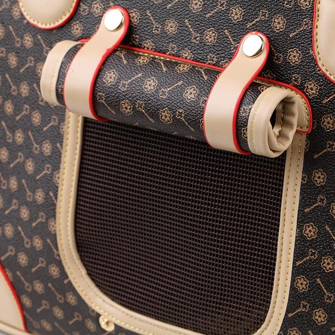Adriene's Choice Luxury Pet Carrier, Puppy Small Dog Carrier, Cat Carrier Bag, Waterproof Premium PU Leather Carrying Handbag for Outdoor Travel Walking Hiking Shopping