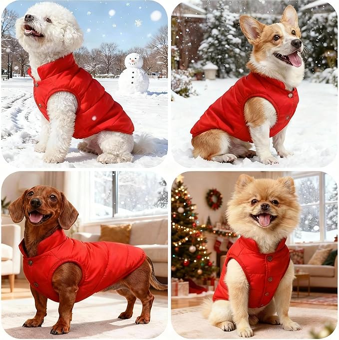 Dog Jacket Waterproof Fleece Dogs Vest Large Dog Coats for Winter Cold Weather Warm Dogs Puffer Jacket Puppy Coat Red Pet Jackets Cat Coats M