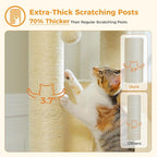 Large Cat Tree with Reinforced Scratching Posts (φ3.7in) for Big Adult Cats 30 lbs, 57.8" Heavy Duty Cat Tower with Larger Hammock and Condo, Cat Furniture for Maine Coon, Plush,Beige