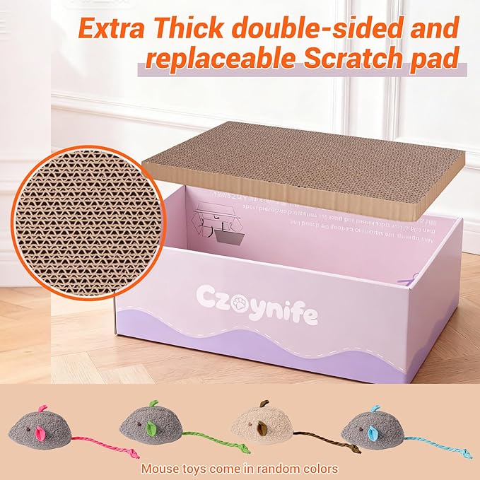 3PCS Cat Scratcher Bed, Oval Cat Scratcher Pad Bowl Nest for Indoor Cats, Round Cat Scratching Cardboard, Furniture Protector for Couch, for Kittens (Purple, 15.7 * 10 in)