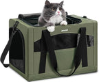 Pecute Cat Carrier Stable, Pet Carrier with Hidden Anxiety Relief Partition & Stable Steel Frame, Safe Cat Carrier for Car Travel, Soft-Sided Dog/Cat Carrier Bag for Pets Up to 11lbs, Green